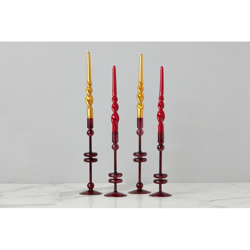 Glass Candlestick, Merlot, 10" H x 4" W x 4" D