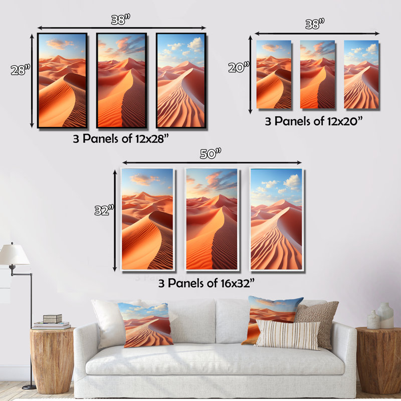 «Desert Photo Sunkissed Sands», 3 pièces, H 20 po x l 36 po, Toile tendue