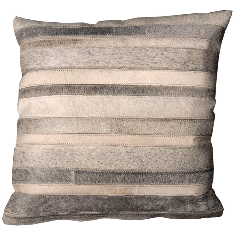 Embroidered Leather/Suede Throw Pillow, Beige, 20" x 20"