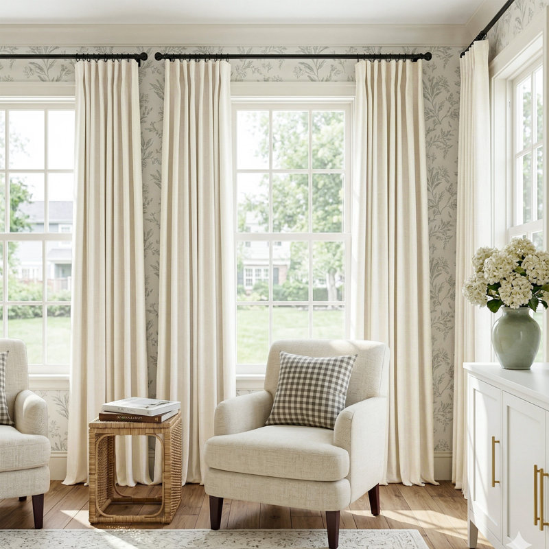 100% Blackout Curtains Linen Textured Solid Thermal Insulated Curtains & Drapes For Living Room Bedroom (50" Wide, Set Of 2)