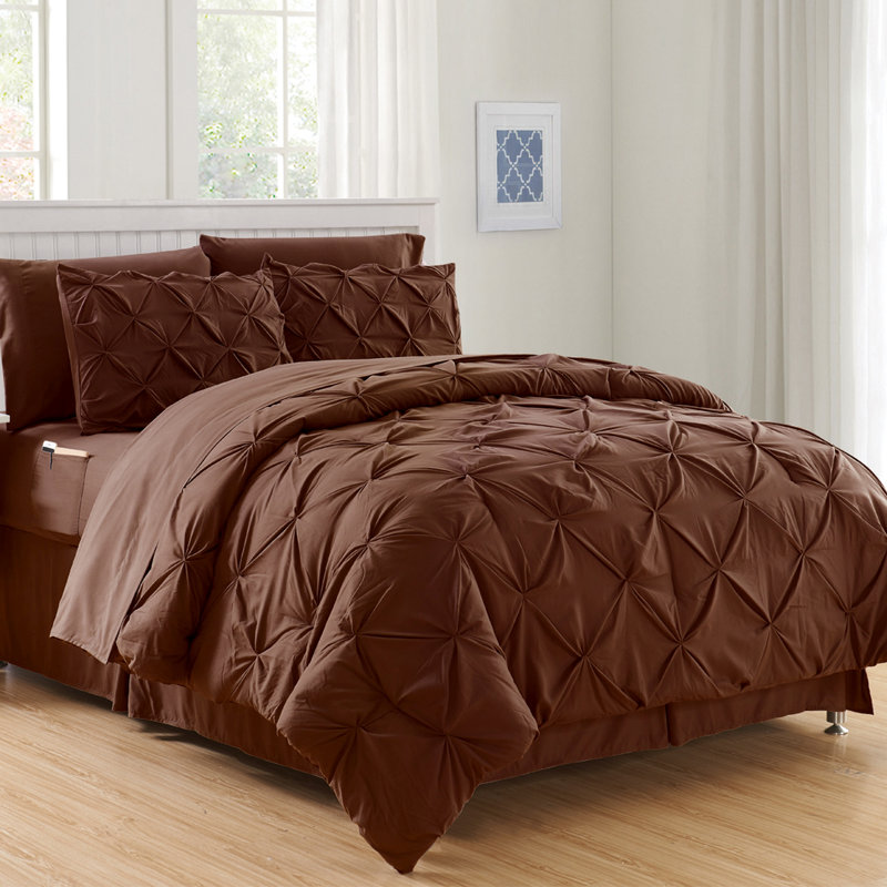 Modern & Contemporary Polyester Plain Comforter, Twin/Twin XL Comforter + 5 Additional Pieces, Brown