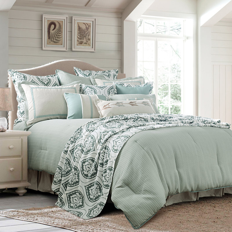 Belmont Coastal Polyester Damask Comforter, King Comforter + 3 Additional Pieces