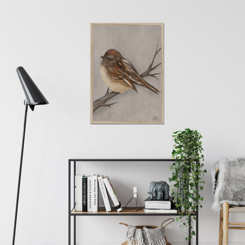 Winter Bird III by Jade Reynolds - Painting, 80cm H x 55cm W, Natural Wood Framed Paper Print