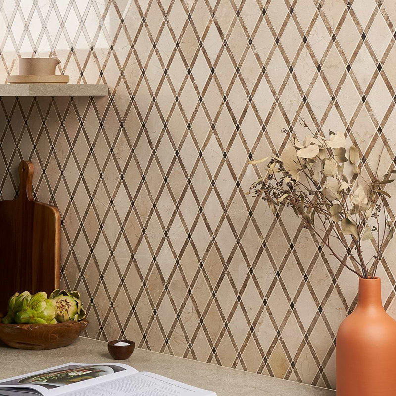 Imperial Blend Polished Marble Mosaic Tile, Woodland/Beige