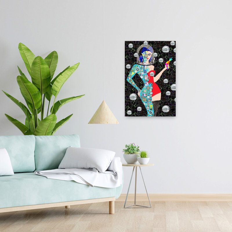 Retro Future Woman Contemporary Portrait Wall Art Print 1 Piece Wrapped Canvas Wall Art, 60.96cm H x 40.64cm W