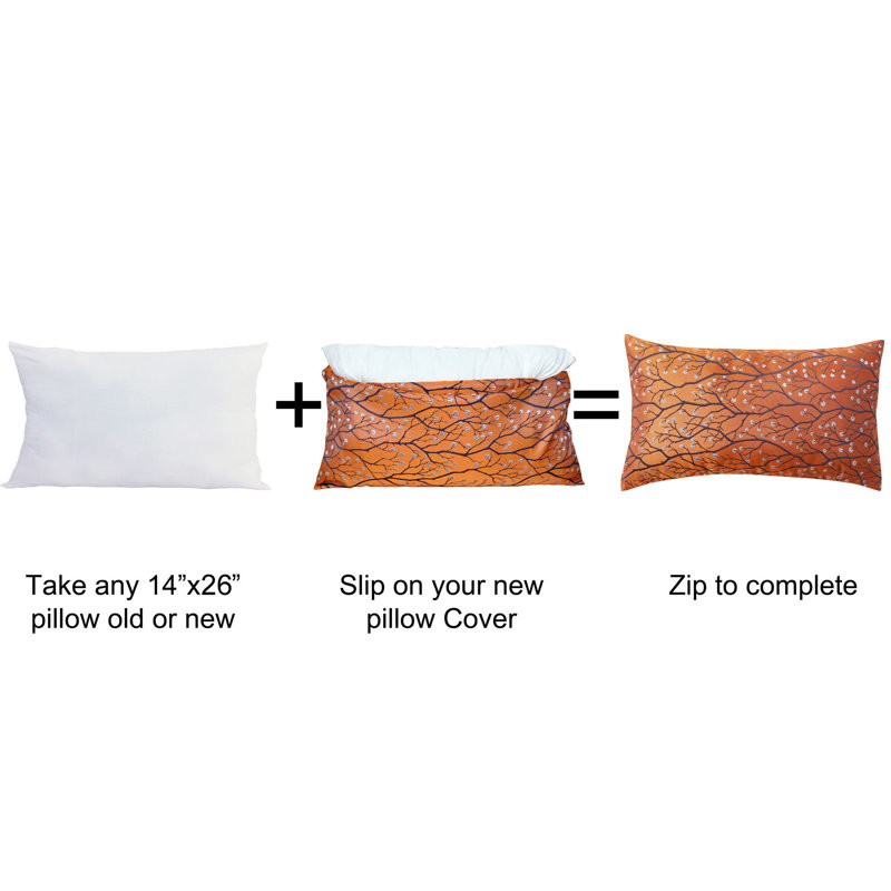 Floral Rectangular Lumbar Pillow Cover, Burnt Orange