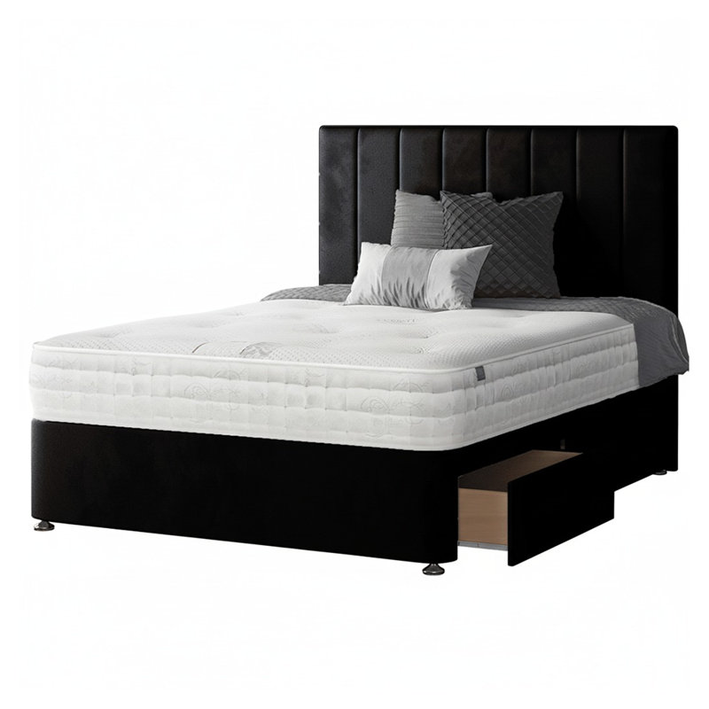 Hedley Divan Bed Base, Small Double (4'), Black, 2 Foot-end Drawers