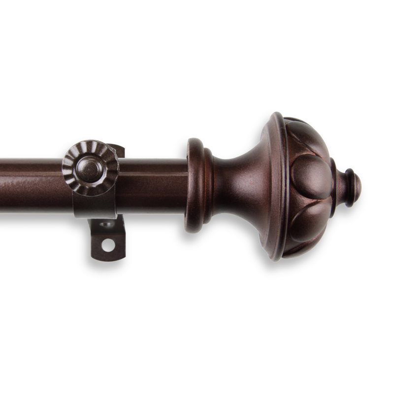 Madalynn Adjustable 28" to 48" 0.81" Bay Window Single Curtain Rod, Cocoa, 18"-28" (each side)