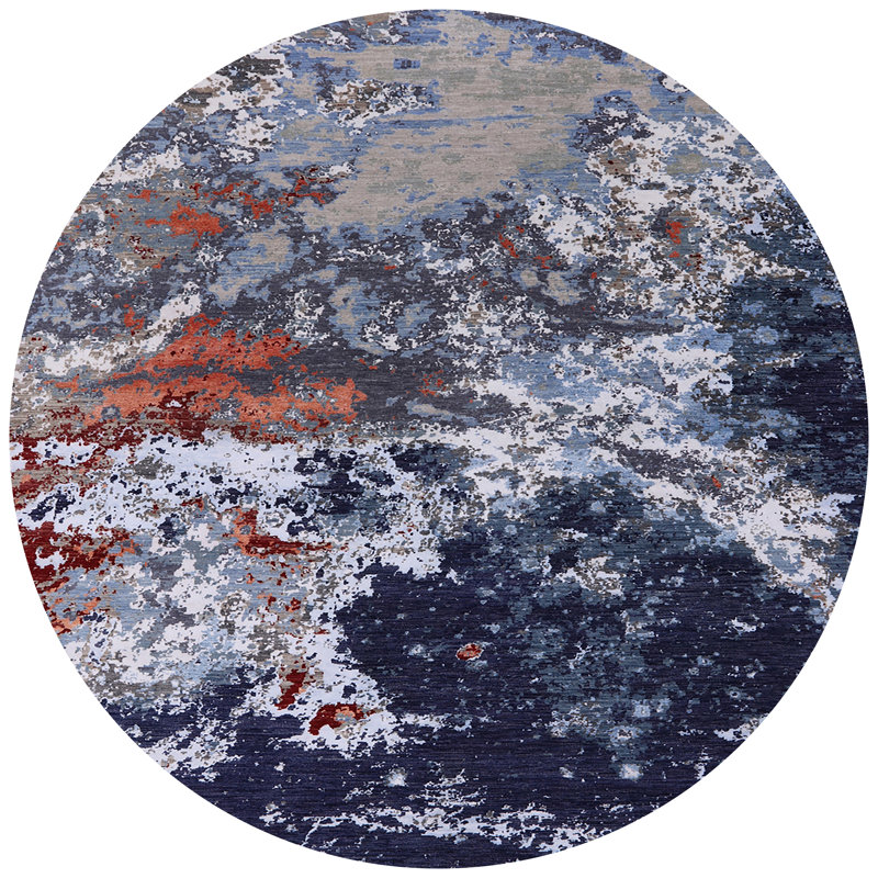 Tapis abstrait bleu, Rond 8 pi