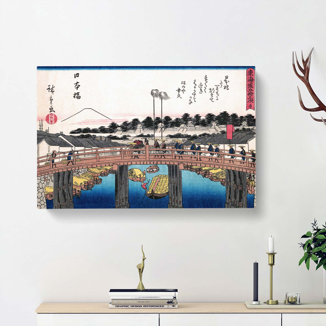 Bridge Crossing by Utagawa Hiroshige - Wrapped Canvas