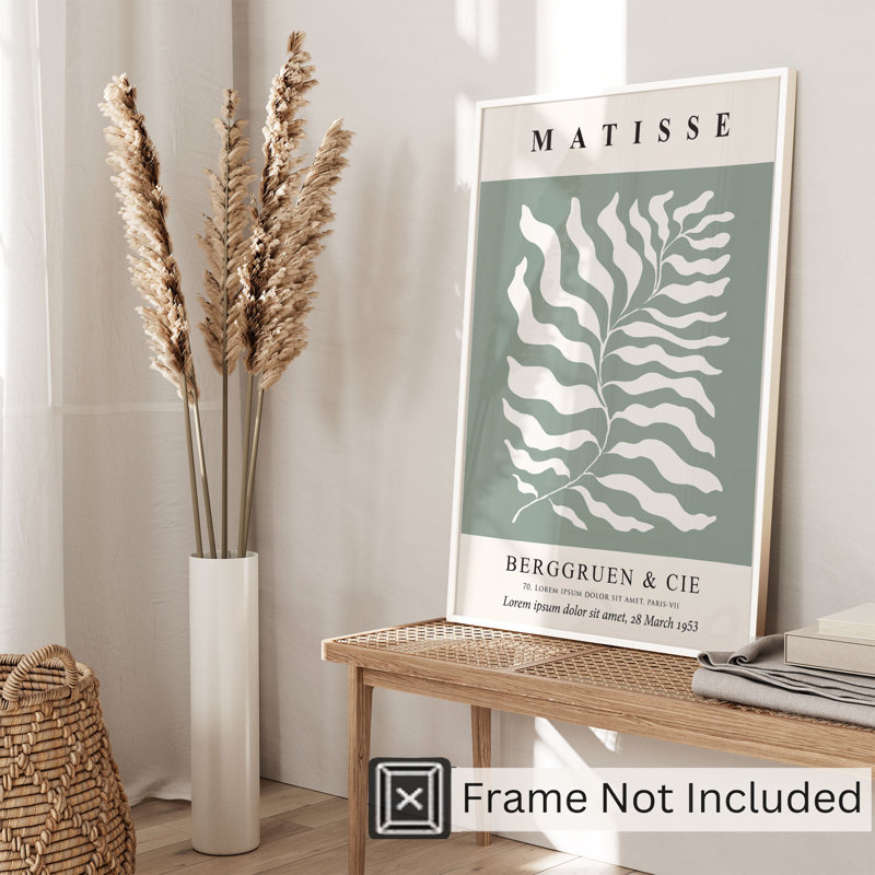 «Botanical Matisse Plant Sage Green Mid-Century», reproduction d'art moderne sans cadre, H 16 po x l 12 po