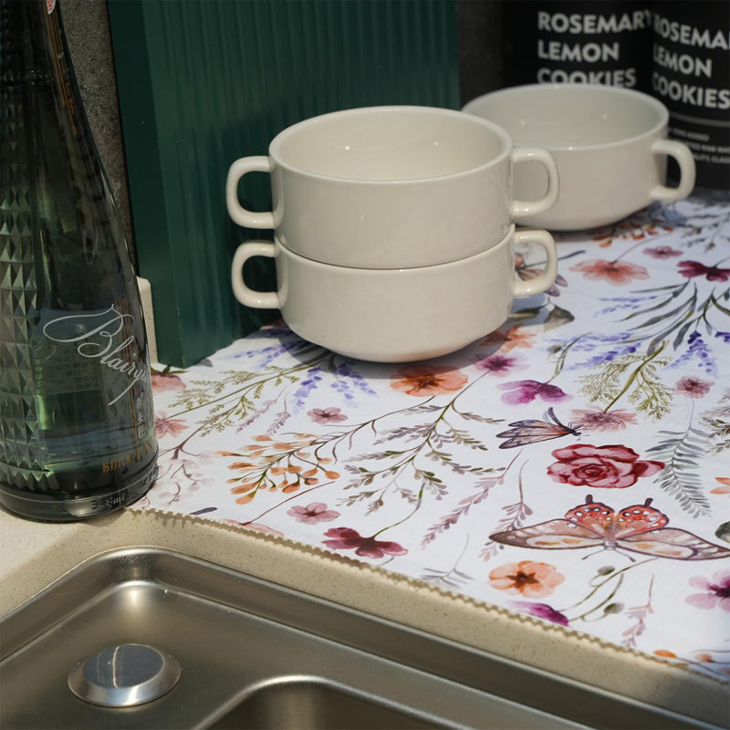 Tablette florale et doublure de tiroir pour armoires de cuisine, doublure de tiroir d'armoire antiadhésive de 12 po x 20 pi et antidérapante pour tablette de cuisine, doublure de placard imperméable, facile à nettoyer