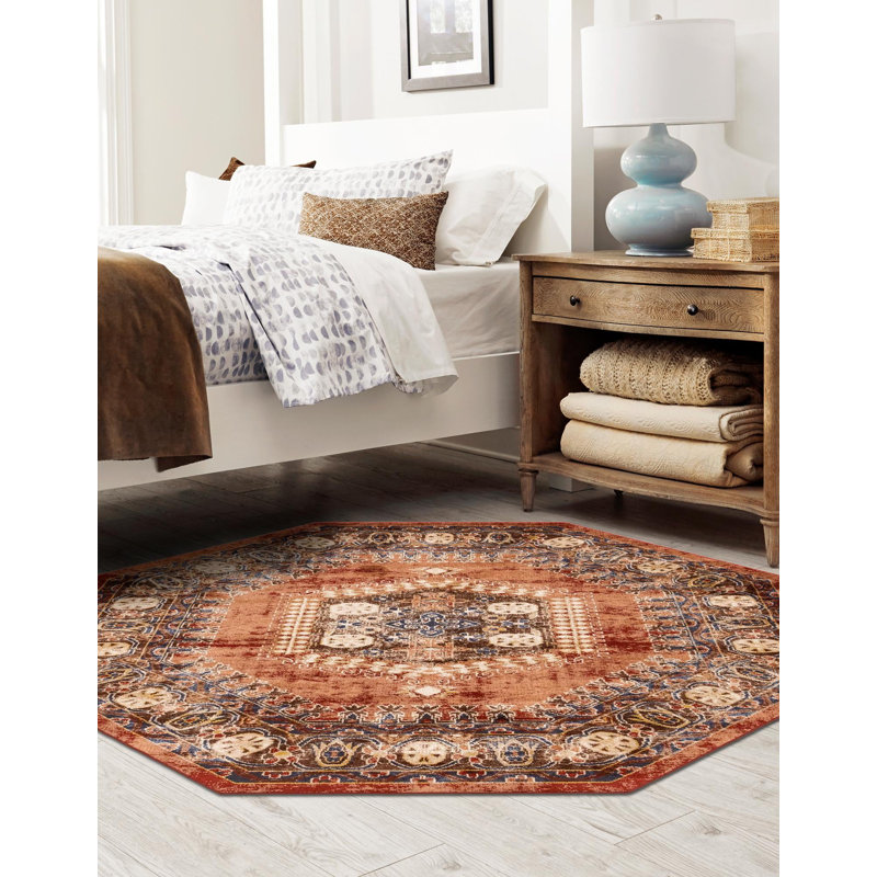 Vern Oriental Area Rug, Octagon 7' x 7', Terracotta