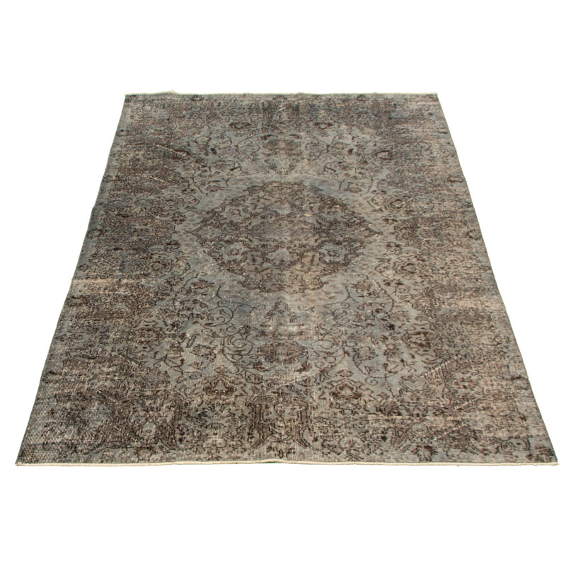 Tapis décoratif gris en laine de conception unique noué à la main des années 1980 5 pi 3 po x 8 pi 8 po Désiree