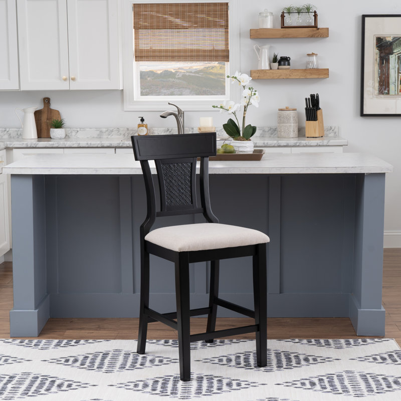 Gober Solid Wood Upholstered Bar & Counter Stool, Counter Stool (26" Seat Height), Black