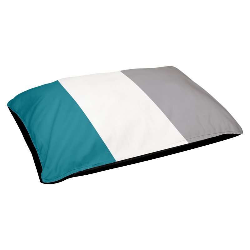 Coussin rectangulaire designer Seattle, Grand (L 40 po x l 50 po), Bleu sarcelle / blanc / gris