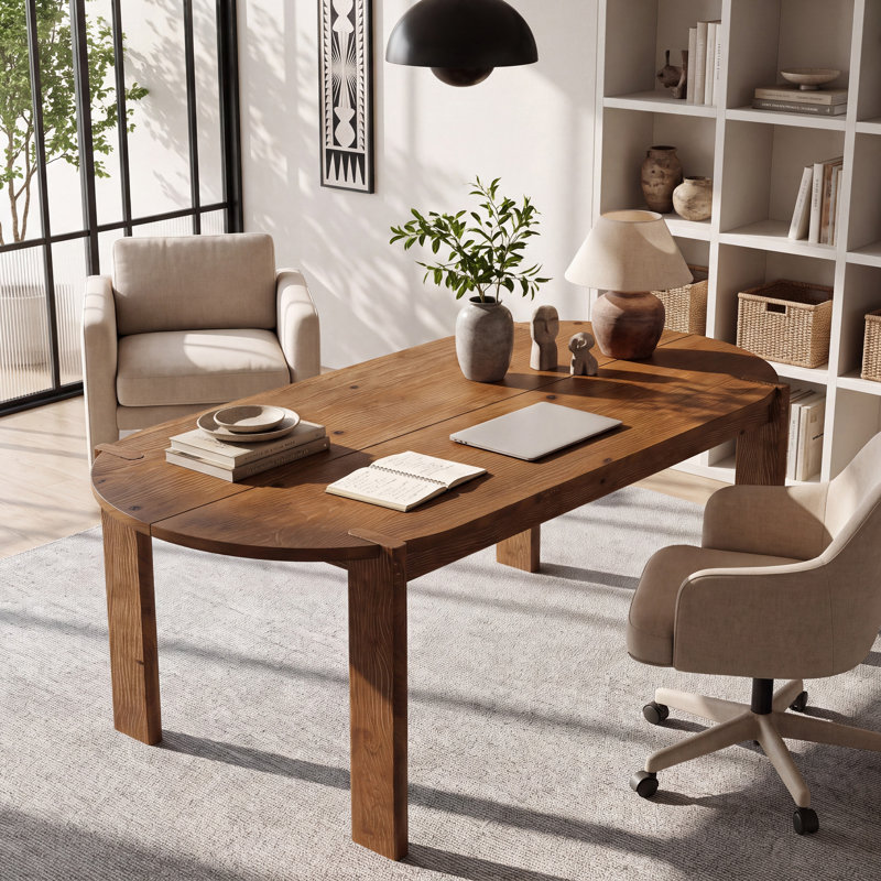 Bureau de direction ovale en bois 63 po, bureau d'ordinateur en bois massif Farmhouse