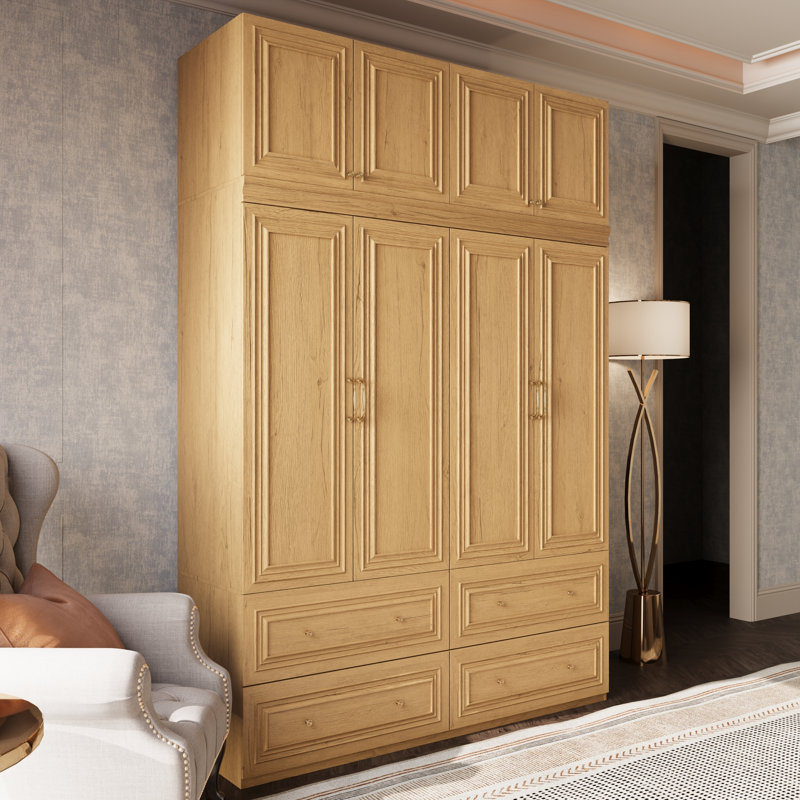 Garde-robe à grande capacité avec 4 portes et 4 tiroirs avec armoire, White