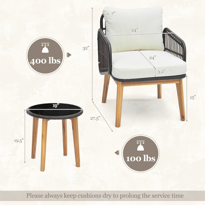 Berten Wood 2 - Person Patio Conversation Set with Cushions