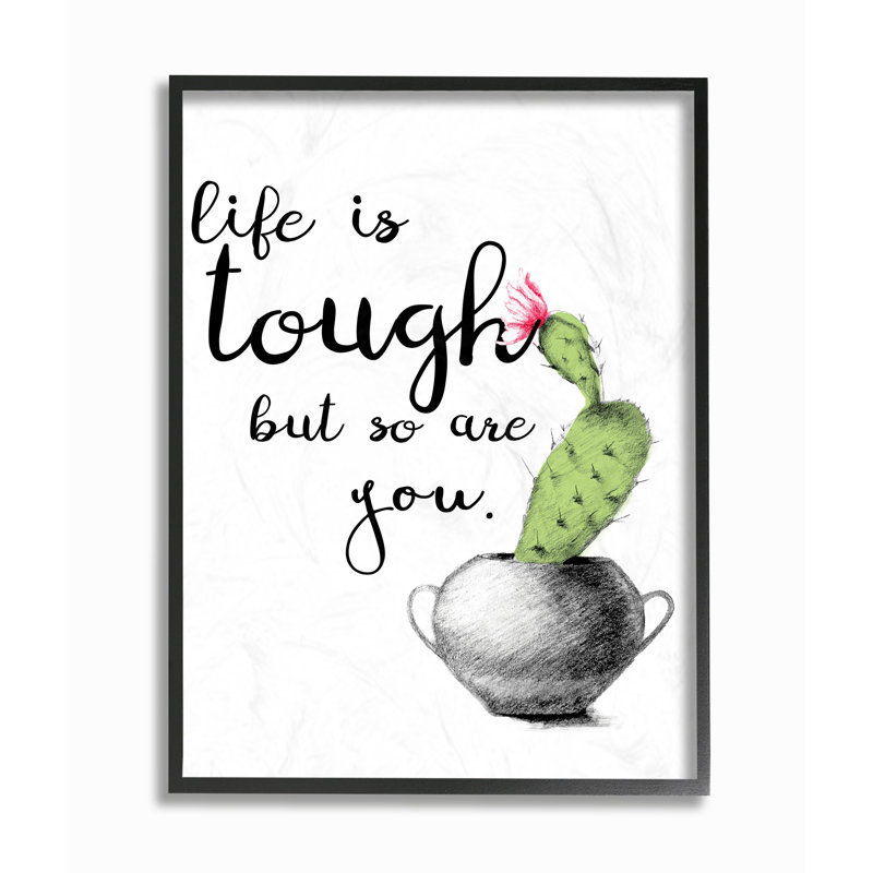 «Life Is Tough Cactus Illustration» par Daphne Polselli - impression encadrée, H 14 po x l 11 po, Giclée encadrée noir minuit
