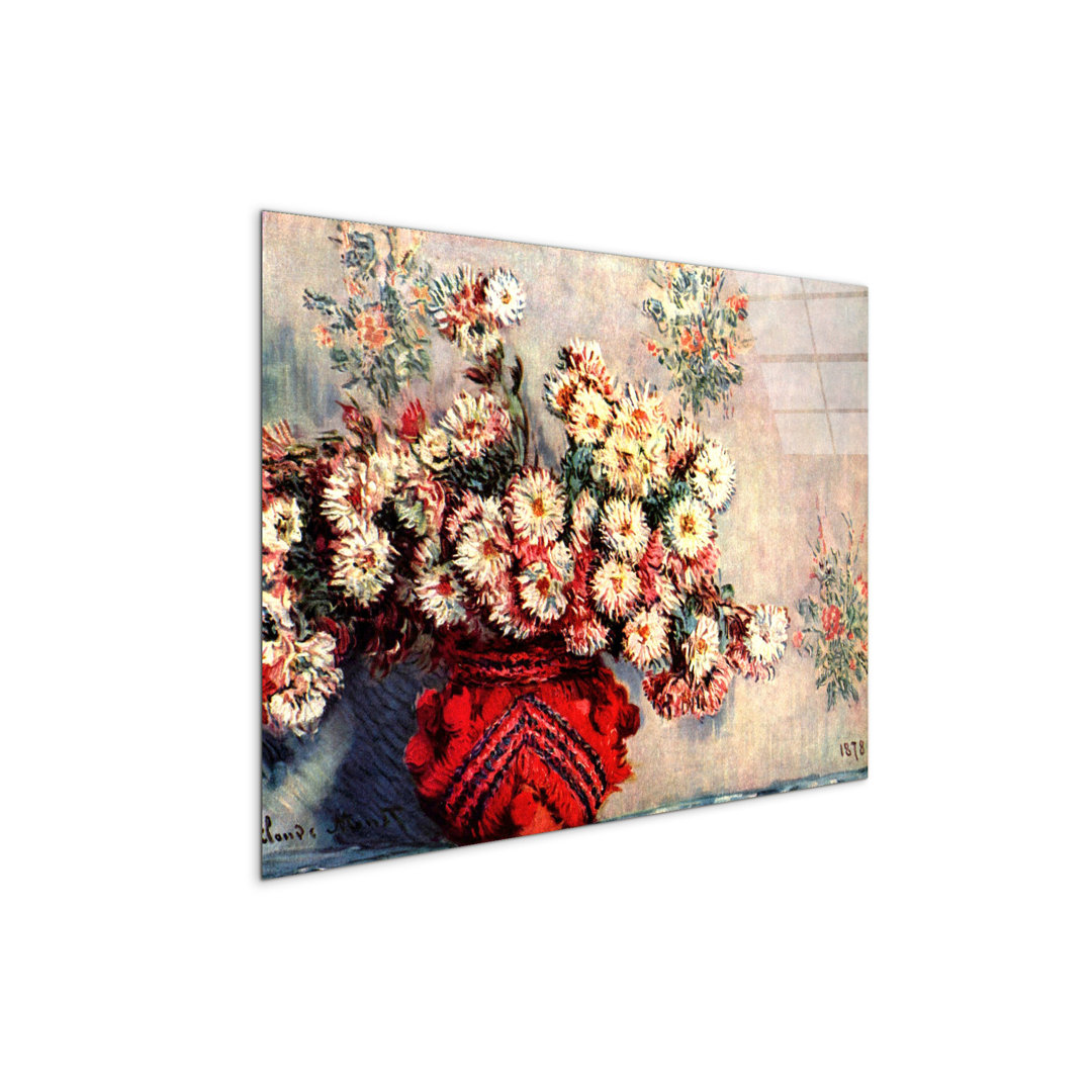 still life chrysanthemums by Monet Claude 57cm H X 76cm W CrystalArt Material Acrylic Glass Effect, Frameless Panel Lightweight Ready to Hang