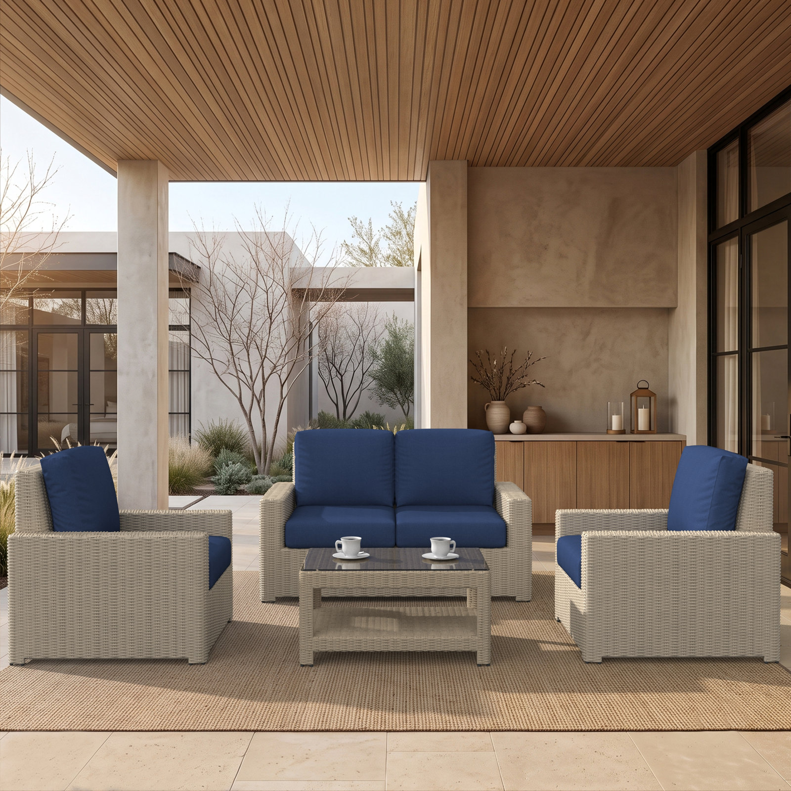 Henri 4-Person Sunbrella® Patio Seating Group, Sunbrella® Cast Ocean