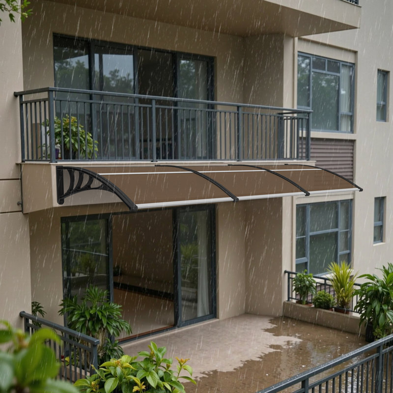 Window Awning Outdoor Polycarbonate Front Door Patio Cover Garden Canopy, 11"H x 38"W x 116"D, Black/Dark Brown