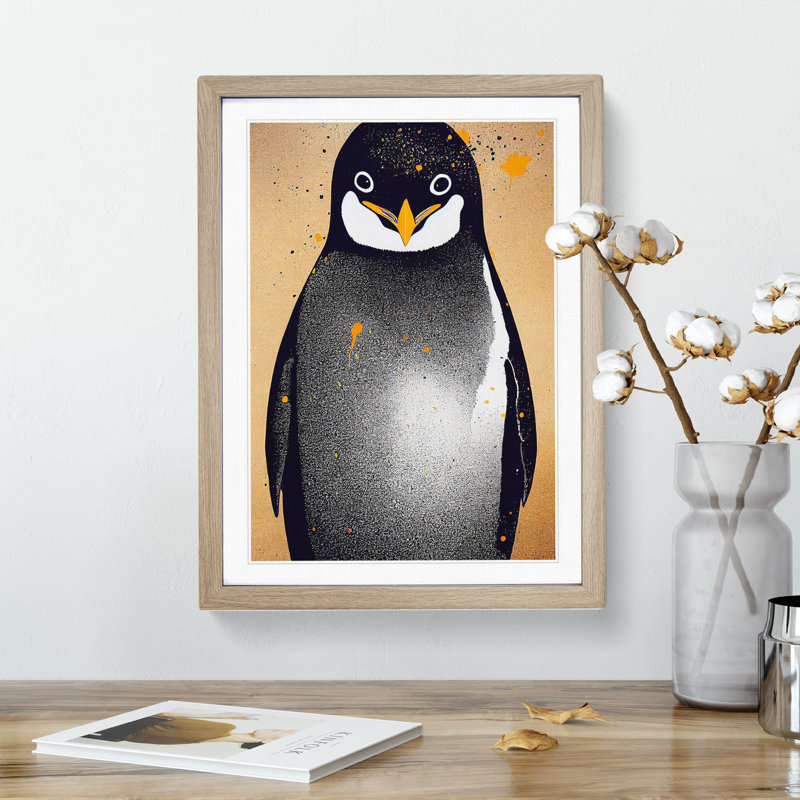 Penguin Graffiti No.1 - Wall Art, 48cm H x 36cm W, Oak Framed Paper, White
