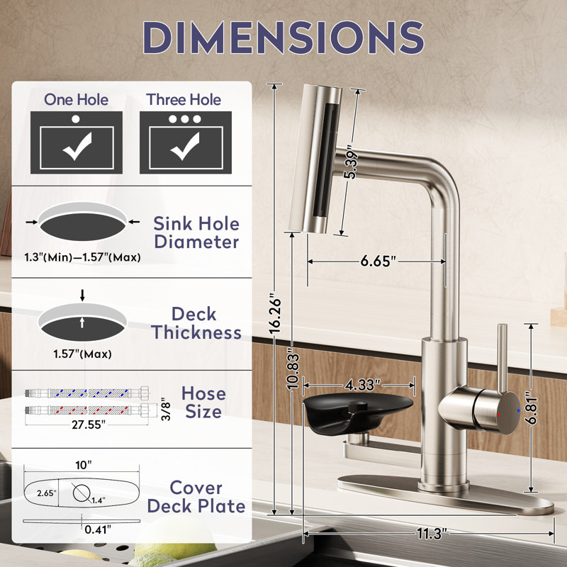 Brushed Nickel Pull Down Kitchen Faucet With Integrated Glass Rinser And Waterfall Mode, Brushed Nickel