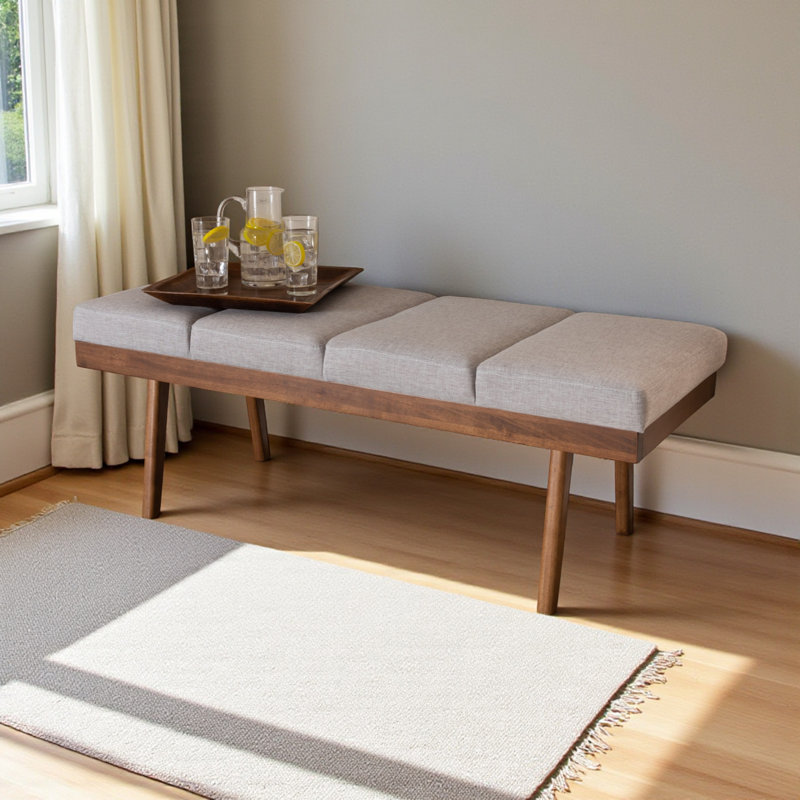 Islas Grayish Beige Fabric Upholstered Bench with Channel Tufting, 17.87" H X 47.87" W X 17.83" D