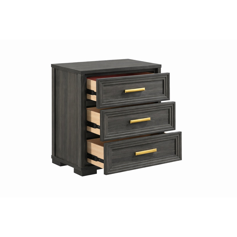 1018185BF2C240F0B8F5CC020FFD4860, Gris anthracite, 4 pièces : Lit, commode, 2 tables de chevet, Grand