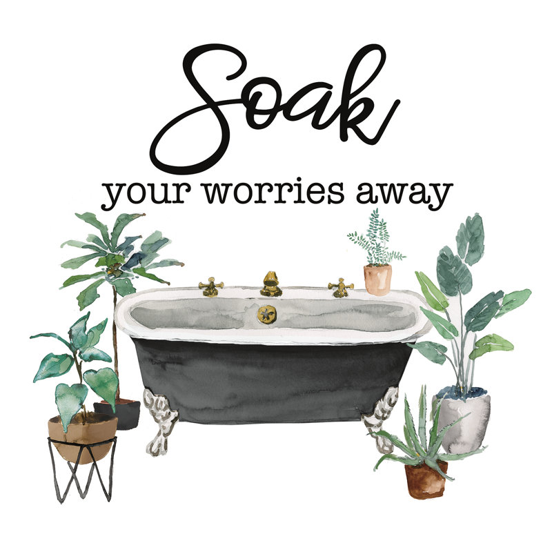 «Soak Your Worries Away» par Inconnu, H 12 po x l 12 po, Toile encadrée noyer flottant, Pas de tapis