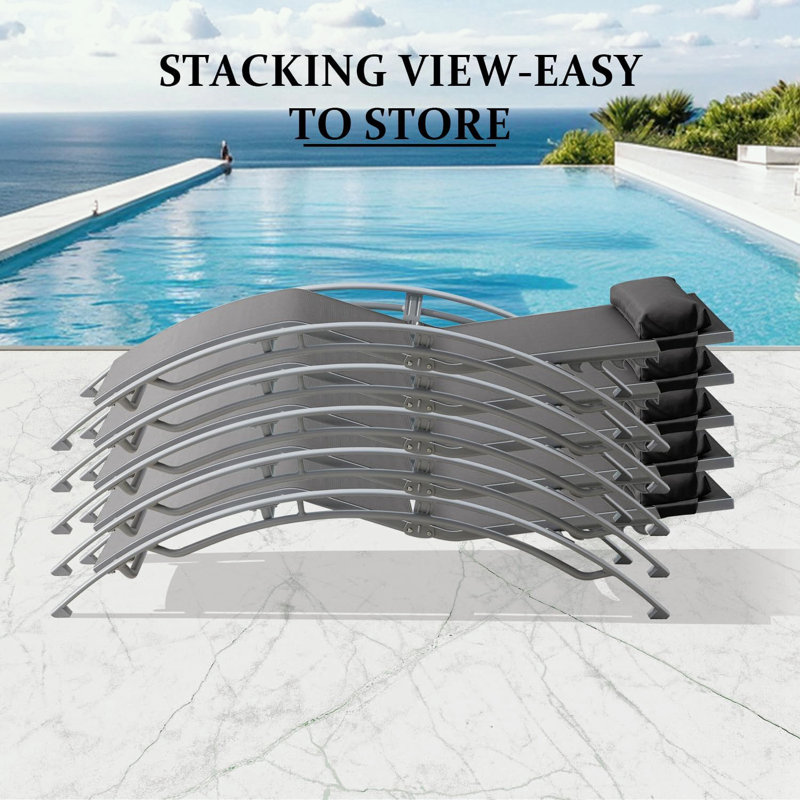 Pool Lounge Chairs Set of 3 with table, Dark Grey