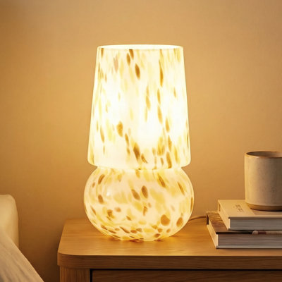 9.8'' Handcrafted Ambient Glass Mushroom Table Lamp with Dimmable Switch and E12 Lamp Holder for Bedroom Nightstands, Living Room Side Tables, Home Offices Desks or Contemporary Decor