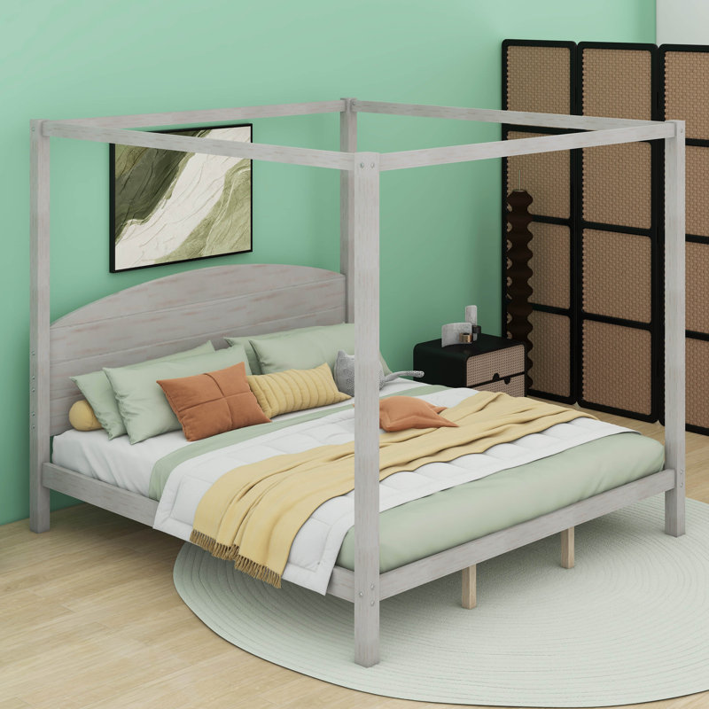 Aaditya Canopy Bed, King, Gray Wash