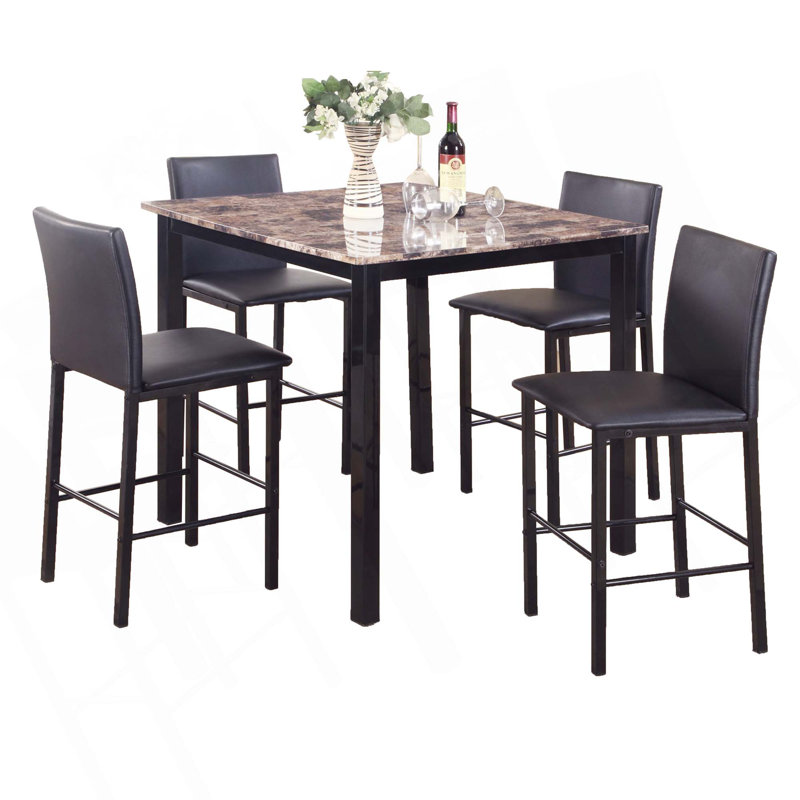 Ensemble 5 pièces de coin-repas en métal avec plateau stratifié Citico, Noir
