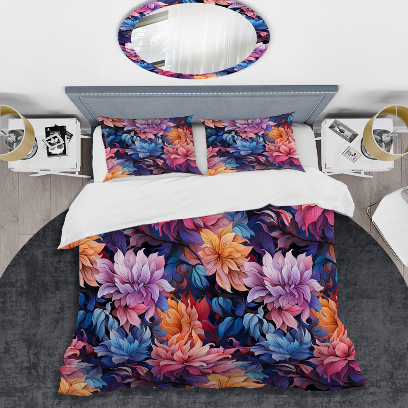 Purple Enchanted Forest Floral Pattern I - Ensemble de housse de couette à motif floral