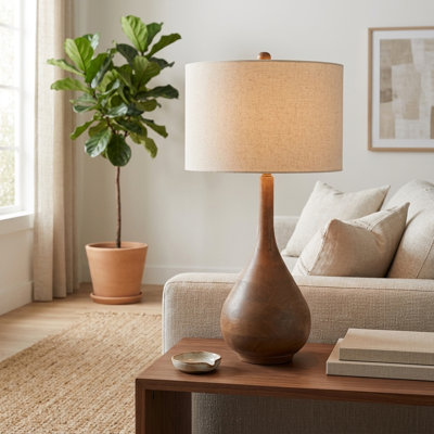 Modern Teardrop Mango Wood Accent Table Lamp for Bedside Lighting  Rustic Bedroom Desk Small Lamp for Home Living Room Styling 29", Brown