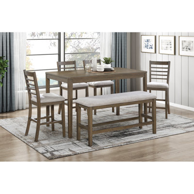 Élégante table de salle à manger à hauteur de comptoir 6 pièces avec banc et chaises