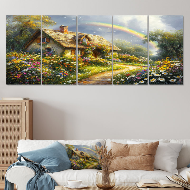 Domineque - art mural arc-en-ciel - décoration murale traditionnelle Wa, H 32 po x l 80 po, 5