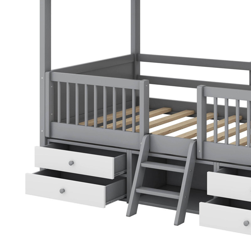Lit en bois, Gris, Lit simple