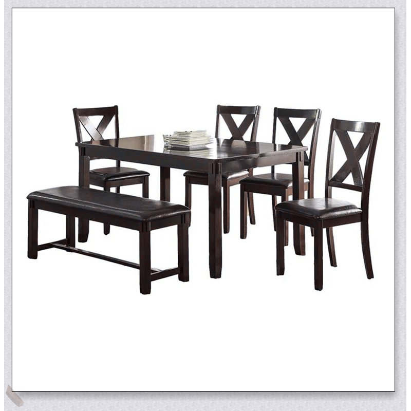 Ensemble de salle à manger moderne 6 pièces avec table, 4 chaises et banc au fini espresso pour une salle à manger élégante et confortable
