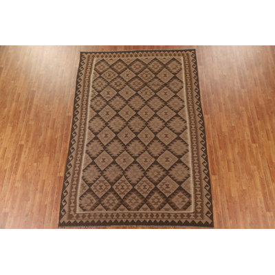 Brown Geometric Kilim Reversible Area Rug 7x10