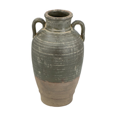 8.7x8.7x15.7" Terracotta Amphora Vase with Aged Green Finish