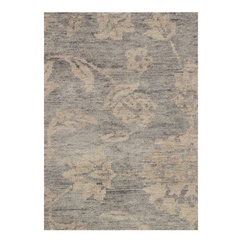 Tapis olive / vert en coton / laine noué à la main 7 pi 9 po x 9 pi 11 po Floral
