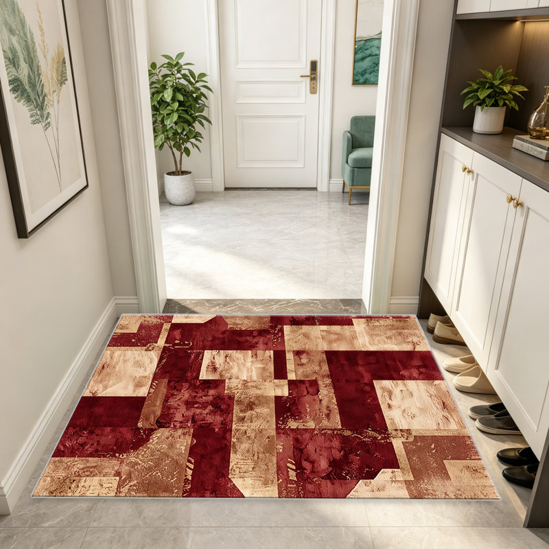 Red Abstract Blocks area rugs for Living Room, Soft and Comfortable, Suitable for all seasons, easy to maintain, machine washable Indoor floor mat, Under Table Farmhouse suitable for Bedroom, Dining Room, Study, Patio, Balcony, Home Decor
