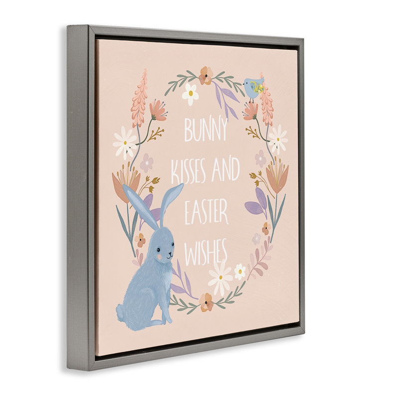 "Bunny Kisses", voeux de Pâques, art mural encadré flottant par Nina Blue, H 25 po x l 25 po, Cadre flottant gris lustré