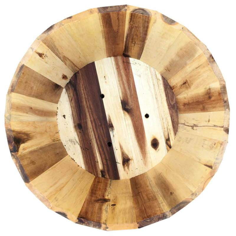 Kavan Wood Barrel Planter, 7.05" H x 11.20" W x 11.20" D