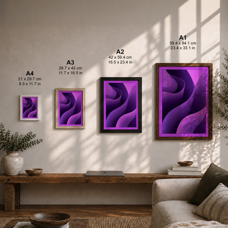 Purple Waves Modern - Framed Print, A1 - 84.1 x 59.4 cm, Oak