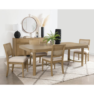 5-Piece Wooden Dining Table Set With Extension Leaf In Sand Wash And Beige